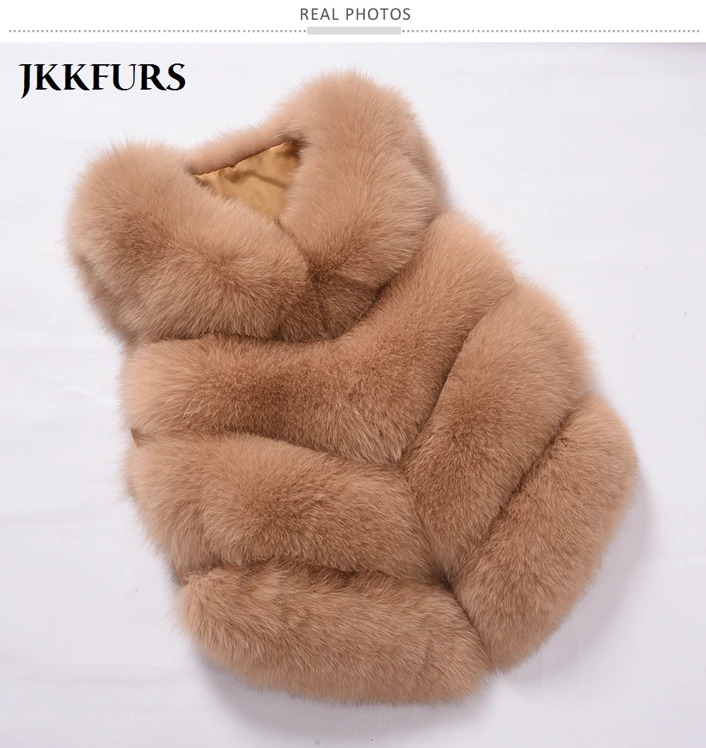 JKKFURS Модный женский 4 ряда меховой жилет настоящий мягкий толстый лисий мех жилет женский Зимний натуральный жилет S1677