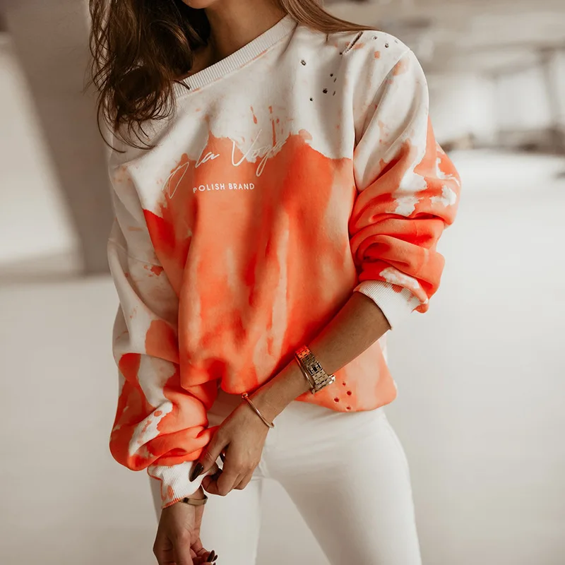 

BAMBOOBOY Women Popular Women's 2021 Tie Dye Candy Color Long Sleeve Round Neck T-shirt Casual Top FD258