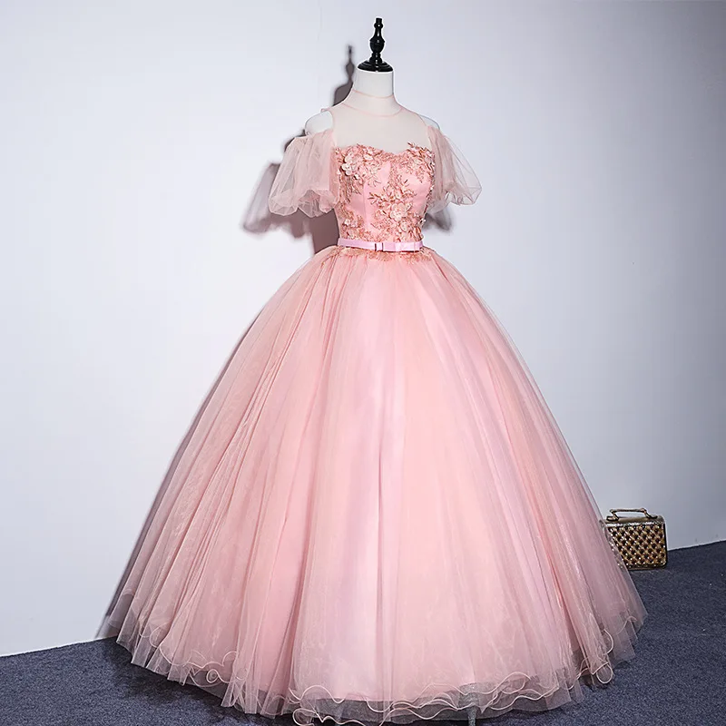 Модное милое бальное платье с аппликацией из бисера элегантное высоким воротом