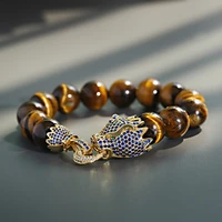 tiger eye stone bracelet men vintage gold color dragon micro diamond beads braceletsbangles charm jewelry bracelets