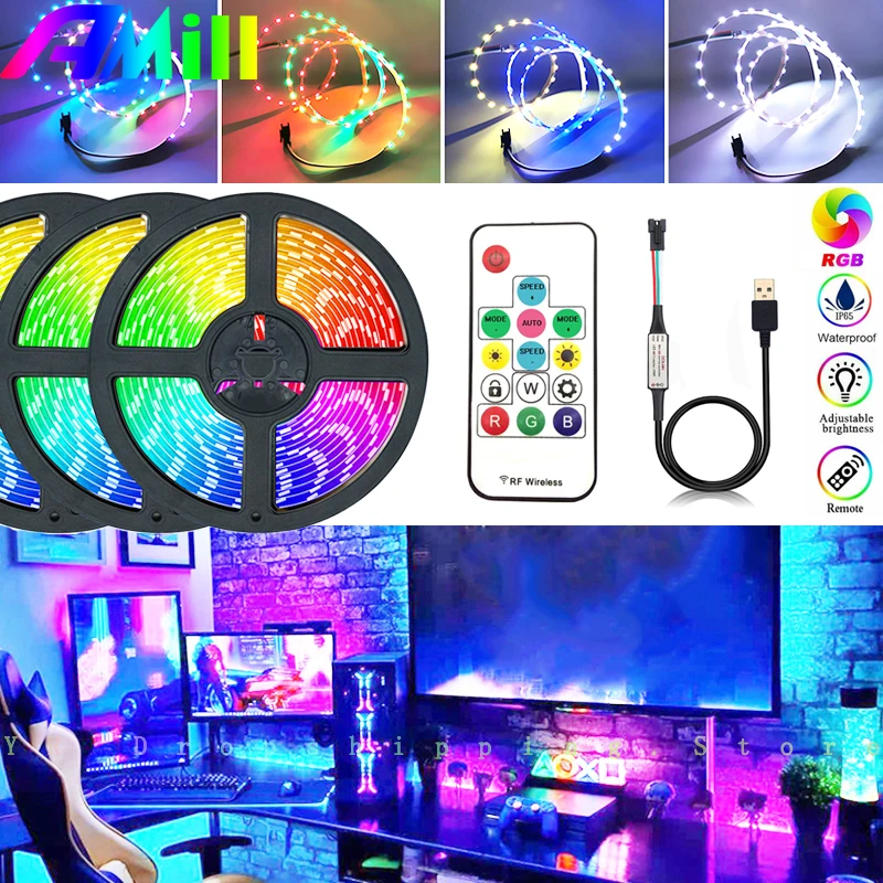 

RGB SMD5050 Light Strip DC 5V WS28128B USB RF 14 Keys Controller Flexible Diode Tape for Home Garland Lighting Lamp Strip Decor