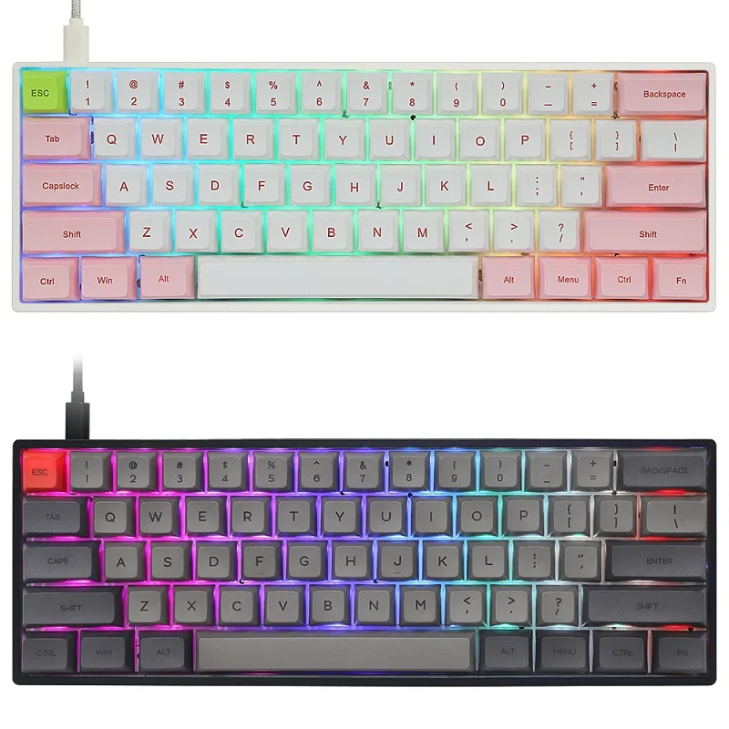 

Механическая клавиатура gk61 gk61x 60% на заказ, rgb переключатель, светодиоды, разъем для горячей замены, мощное программное обеспечение type c pcb, ра...