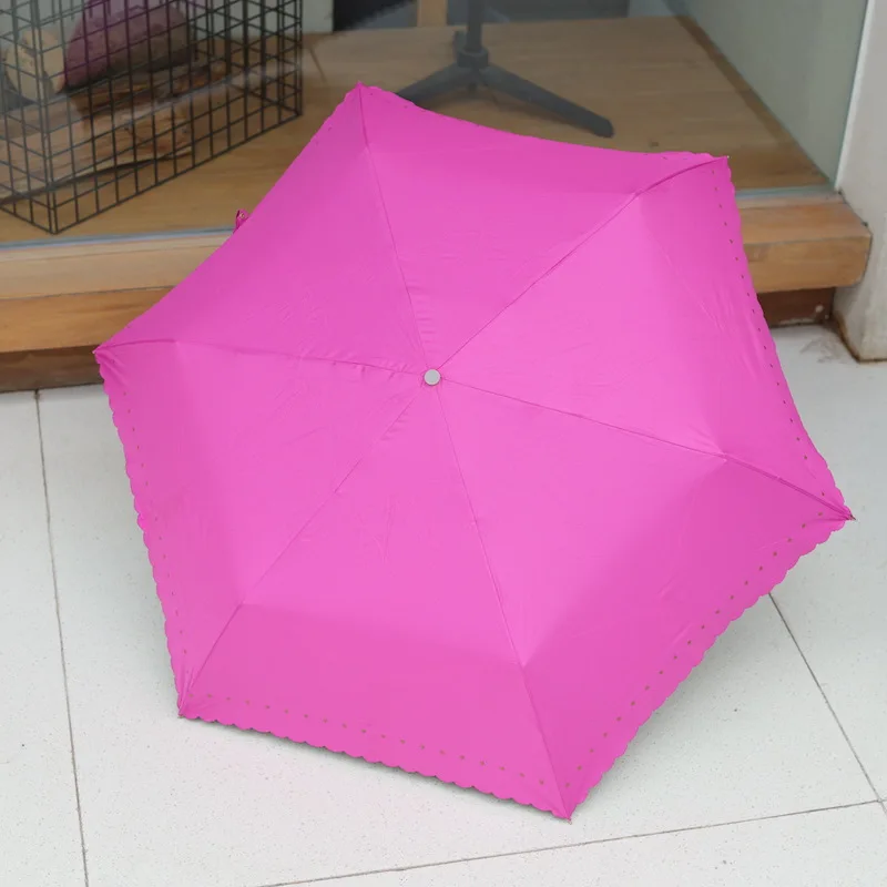 Трехсложный зонт с волнистым краем для женщин с покрытием золотого цвета, защитой от солнца и дождя, двухцветный, ветроустойчивый и прочный.