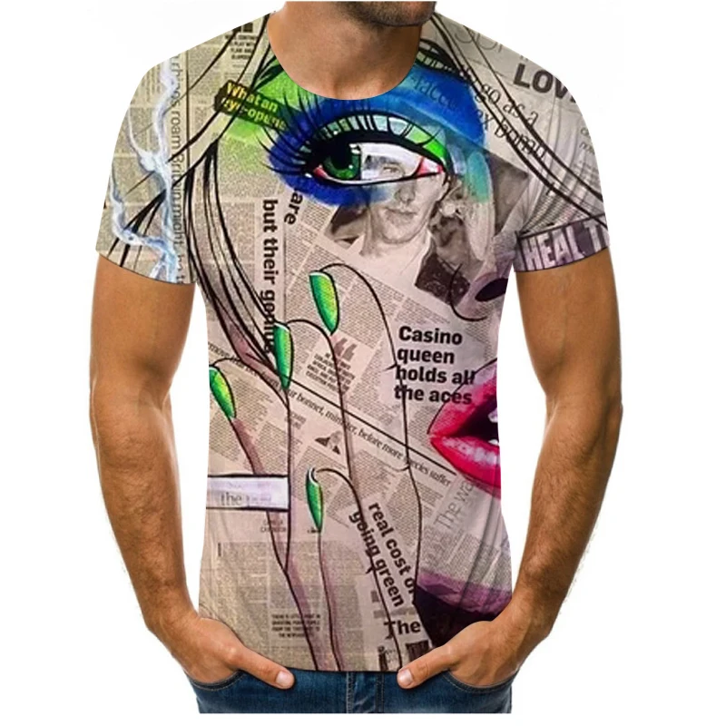 

3D printing men and women all-match casual T-shirt graffiti painting color youth summer loose O-neck short-sleeved trend
