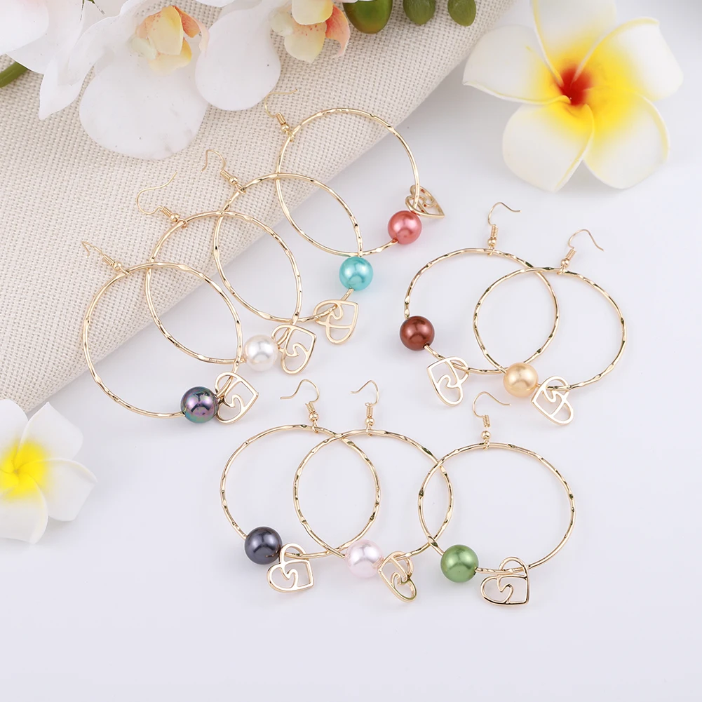 Cring Coco Oversize Round Drop Earrings Fashion Hawaiian Holiday Colorful Pearl Newest Design Geometric Heart Earring for Women | Украшения