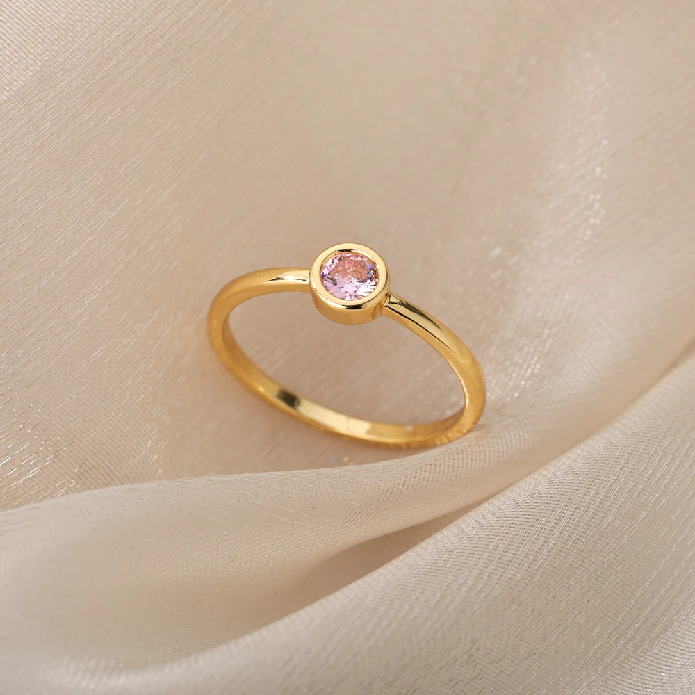 

Minimalist Purple Zircon Rings For Women Girl Stainless Steel Thin Finger Ring Crystal Moonstone Wedding Engagement Jewelry Gift