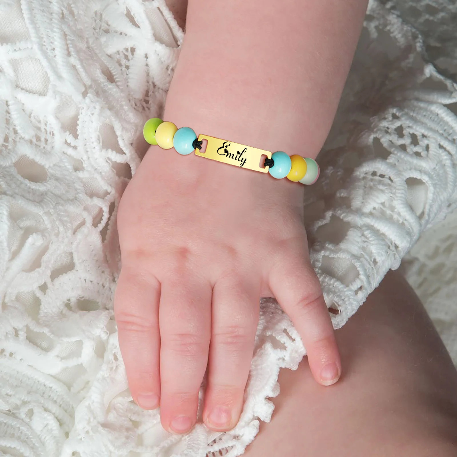

Beaded Chain Baby Bracelet for Girls Boys Children Stainelss Steel Customzied ID Name Personalized Adjustable 12cm To 22cm