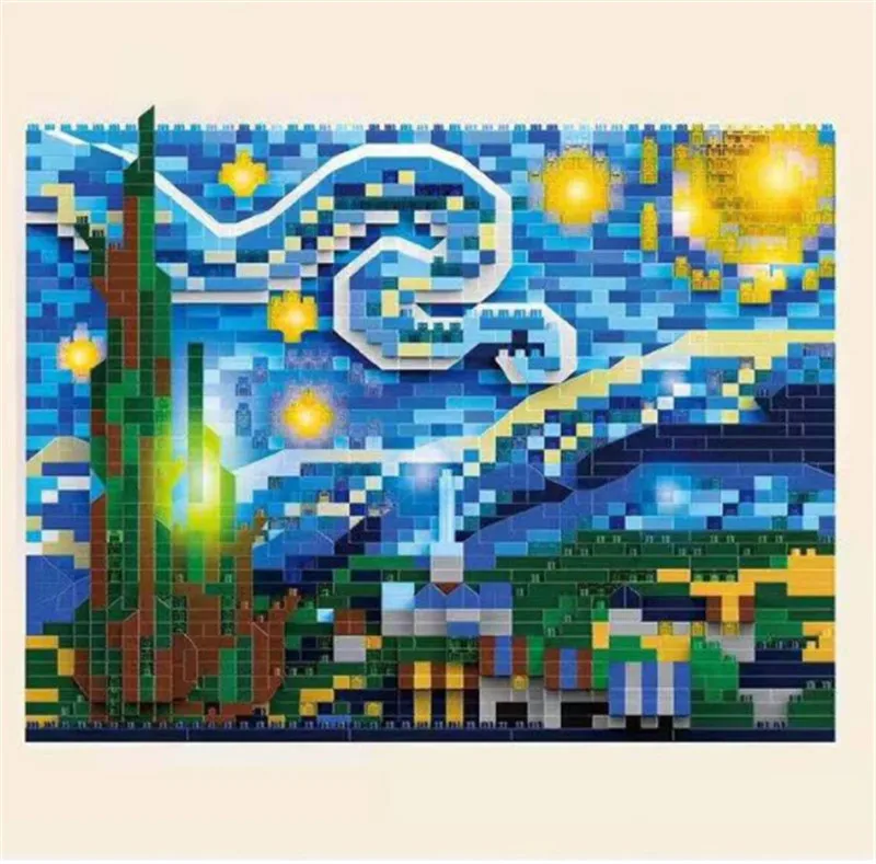 Mini Blocks Luxury Painting The Great Wave Building Toy Juguetes for Kids Gift Girl Present Van Gogh Starry Night Christmas | Игрушки и