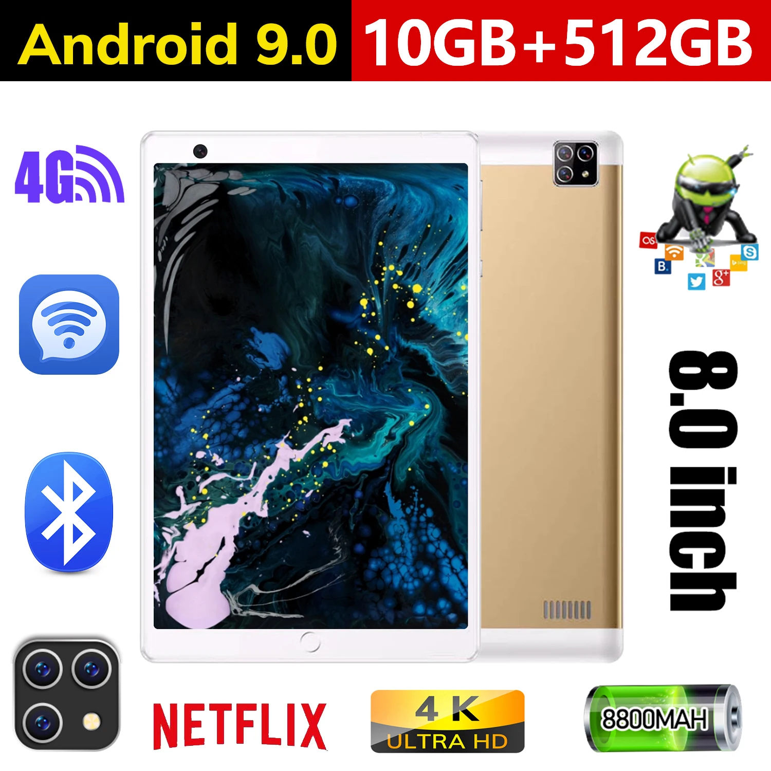 

Игровой планшет, экран 8 дюймов, 10 ГБ + 512 Гб
