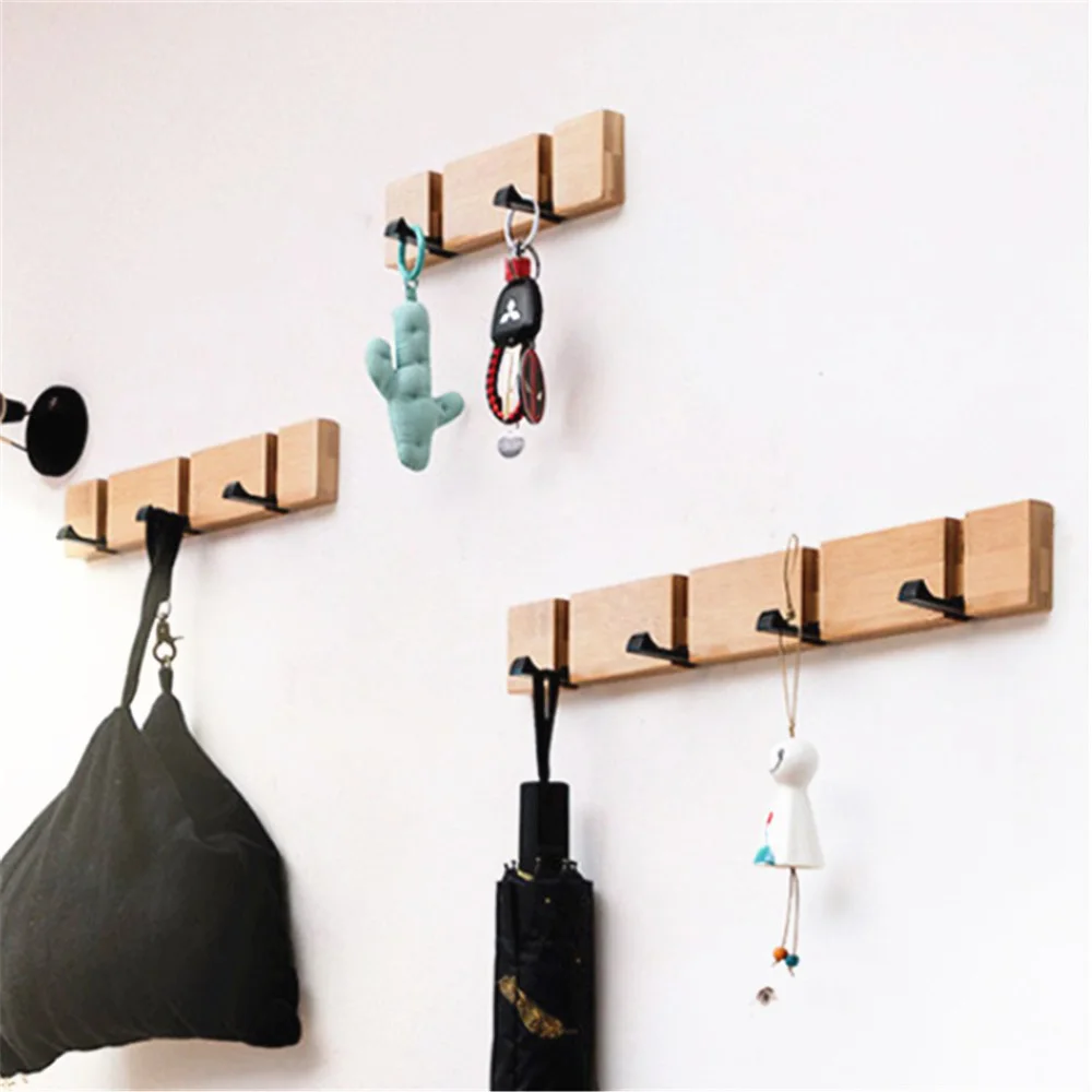 

Coat Wall Hanger Foldable 3/4/5 Hooks Hat Clothes Umbrella Wall Mounted Wood Holder Rack for Bedroom Bathroom Living Room