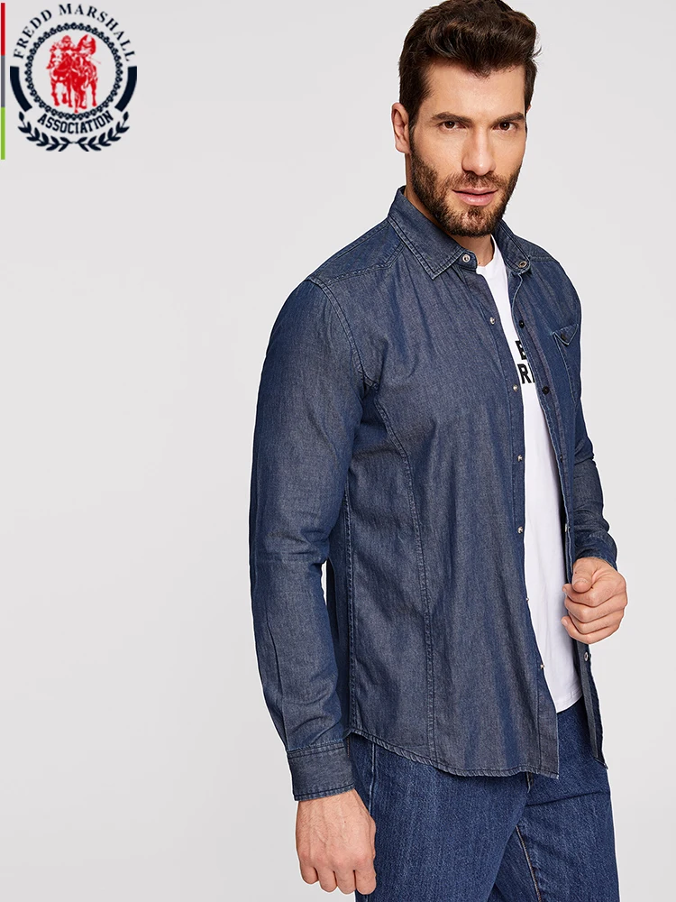 Рубашка Fredd Marshall Мужская с длинным рукавом Повседневная Классическая блуза из 2019