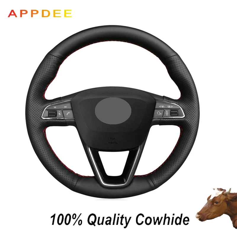 Чехол на руль из натуральной кожи для seat ibiza leon 5f mk3 2013-15 2016 2017 2018 2019 6j tarraco arona ateca