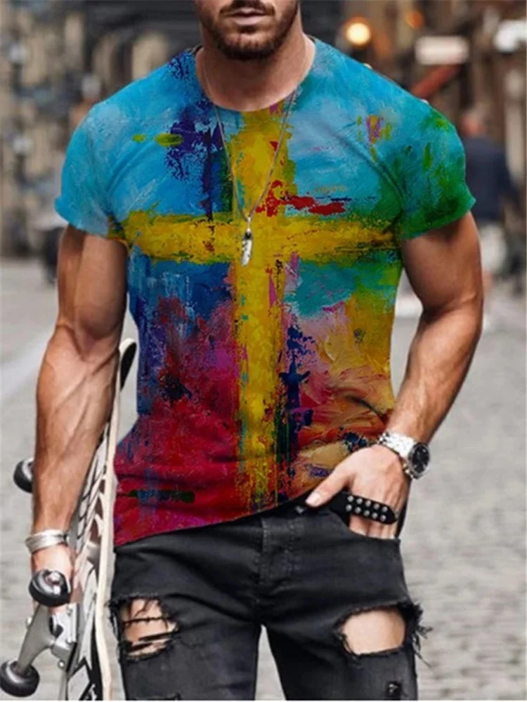 

2021 Summer New Camiseta Mujer Men's Oversized Retro Short-sleeved T-shirt Fashion Harajuku Ethnic Print O-neck T-shirts Tops