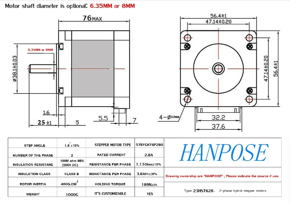 Nema23 шаговый двигатель 23hs7628s-hpd970 2.8A 189N. cm 57 мотор CE CNC лазер и 3D принтер мотор