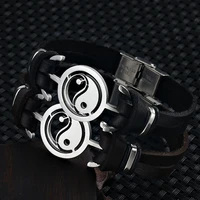 hi man fashion vintage tai chi yin yang leather bracelet for men womancharm jewelry bangle friend wristband gift