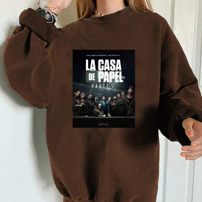 

Женская толстовка Seeyoushy La Casa De Papel сезон 5 с принтом, повседневная одежда с длинным рукавом и круглым вырезом