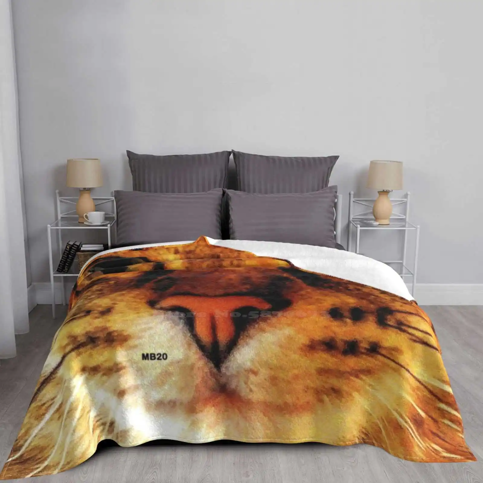 Легкое мягкое фланелевое одеяло в полоску с тигром и котом|Одеяла| |