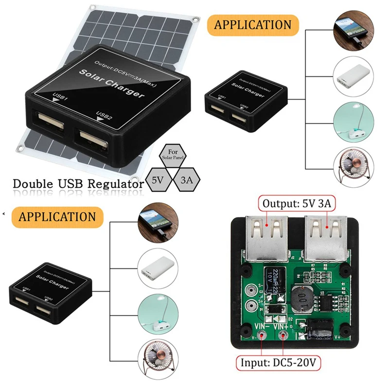 Двойной USB 5V регулятор инвертор DIY Солнечное зарядное устройство солнечная