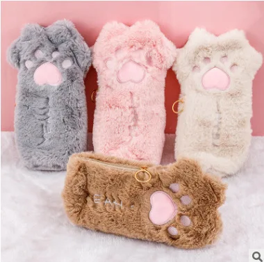 

Cute Cat Paw Pencil Case Plush High Capacity Korean School Student Pencil Bag Purse Pouch Gift Stationery Supplies