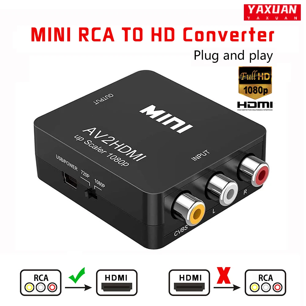 

RCA to HDMI Converter, Composite Audio Video to 1080P HDMI Support PAL NTSC for PC Xbox PS3 PS4 TV STB VHS VCR Camera DVD HDTV