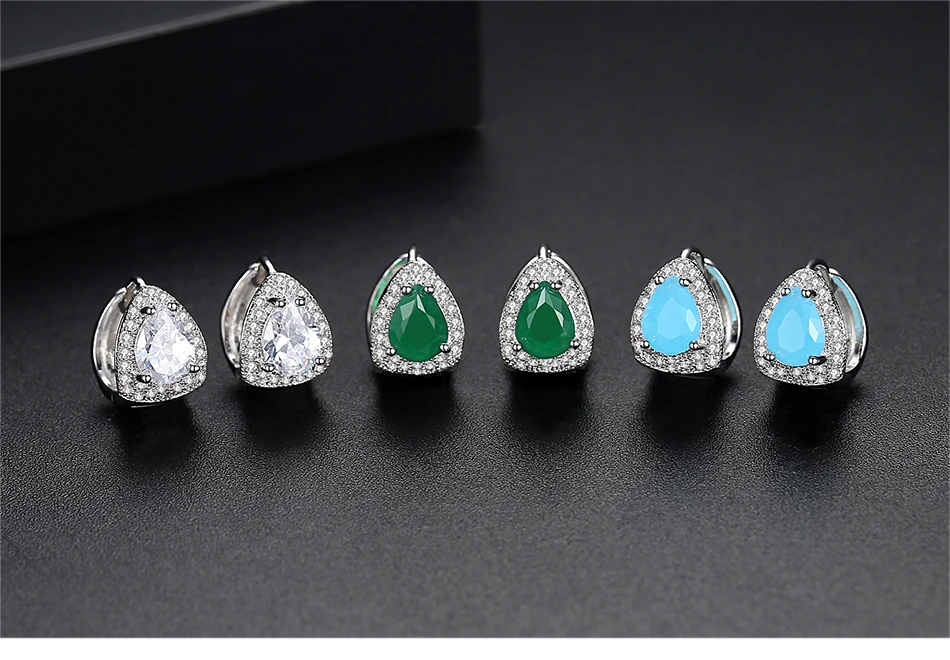 LUOTEEMI Design Stud Earrings for Women Dating Party Luxury Water Drop CZ Three Colors Female Jewelry Pendientes Christmas Gift