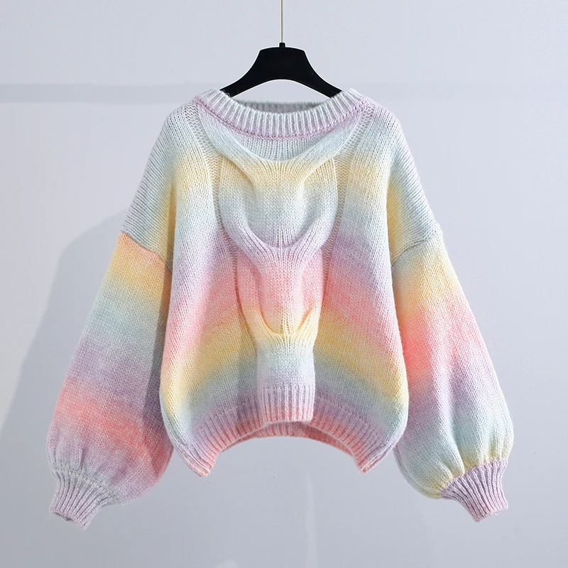 

Short Twisted Knitted Women Sweater Pullovers Winter 2021 Loose Lantern Sleeved Elegant Female Pulls Outwear Coats Tops