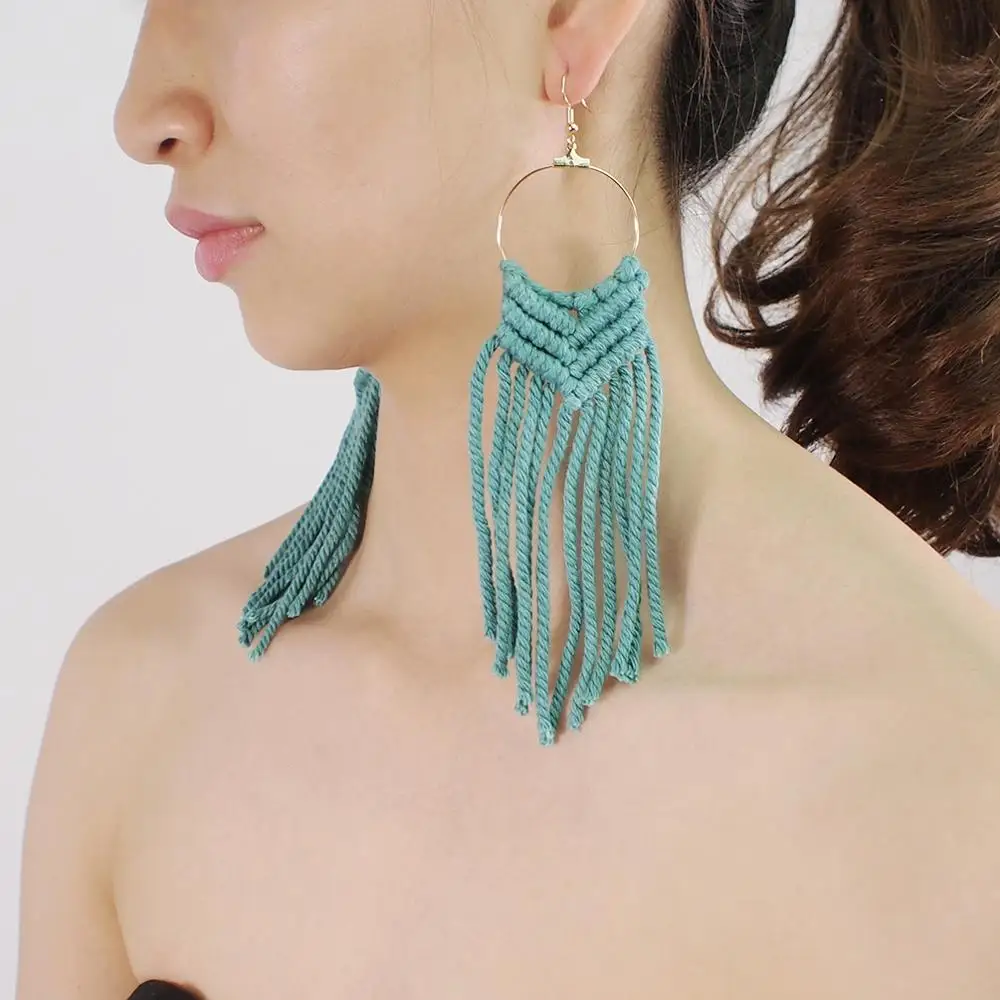 Женские длинные серьги-кольца MANILAI с бахромой хлопковые нитки кисточки богемные