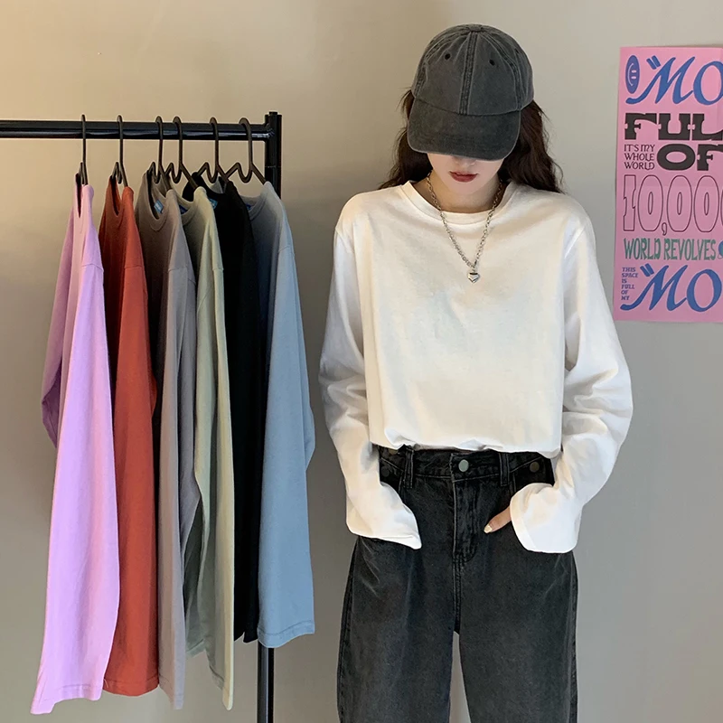 Женская футболка с длинным рукавом TingYiLi Повседневная Свободная длинная в