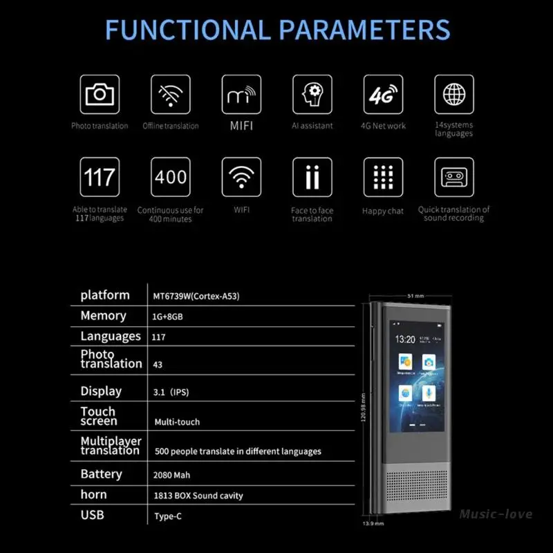 

Устройство для перевода языков 203A, голосовой помощник Ai, поддержка офлайн-перевода