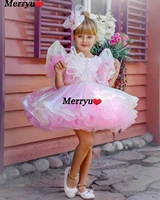 kids glitter sequin celebrity dresses butterfly sleeves tulle layer flower girls dresses shiny girl birthday dress new year