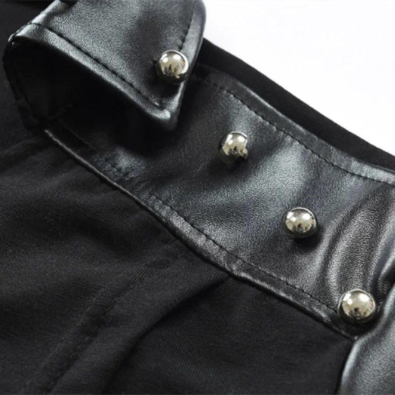 Men irregular design leather patchwork hip hop long t shirt black color short sleeve tee shirts man nightclub punk stage tshirt | Мужская