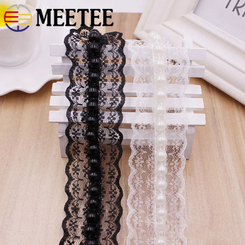 Meetee 2 размера 40 мм белый черный жемчуг кружевная отделка ткань бисерные шнурки