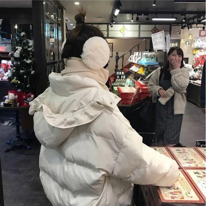

Luck A Oversize Fashion Short Cute Winter Jacket Coat Women Casual Warm Solid Hooded Down Parka Student Bread Overcoat