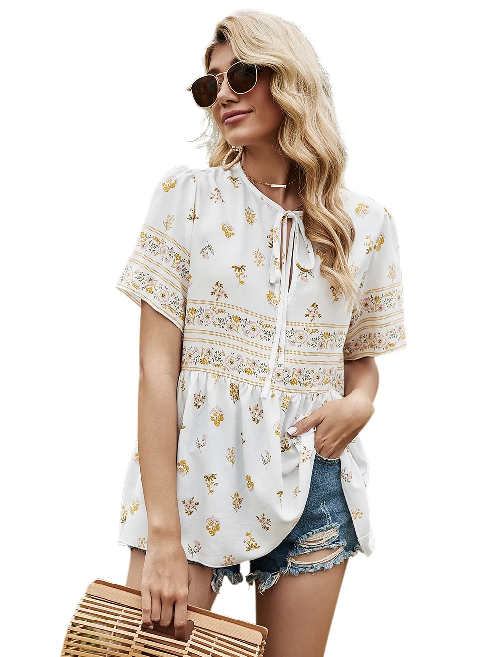 

Топ с круглым вырезом и принтом, Женский пуловер, рубашка с коротким рукавом