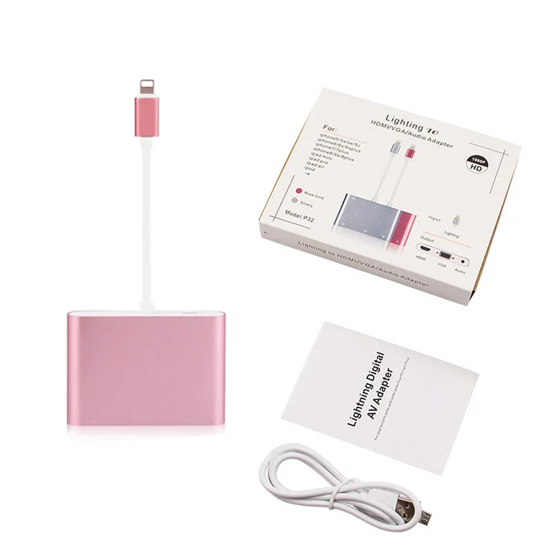4 в 1 цифровой аудио видео HDTV конвертер для Lightning в HDMI VGA AV адаптер для IPhone Xs X XR 8 7 6plus для IPad Air/mini/pro - Цвет: Красный
