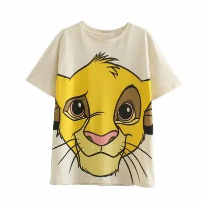 

Fashion Cartoon T-shirt Women Cotton T-shirt Short Sleeve Streetwear Cute Pullover Tee Tops Print O-neck Casual Disney Summer