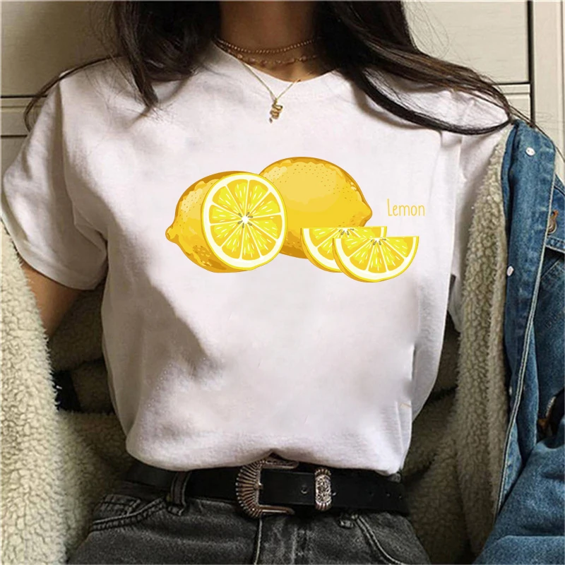 

Summer new Funny Cartoon Lovely Lemon T-shirt printed chic Harajuku Neck Casual retro top women's fashion T-shirt