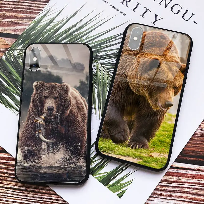 

grizzly bear cute animal Phone Case Tempered glass For iphone 6 7 8 plus X XS XR 11 12 13 PRO MAX mini