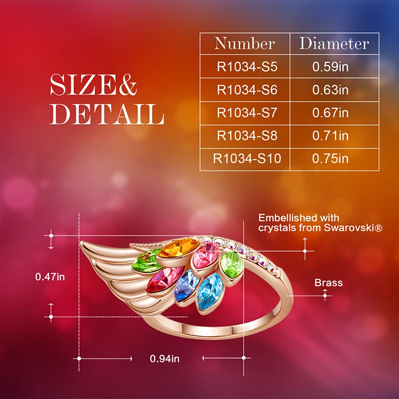 Cdyle Роскошные винтажные Изящные радужные Кристаллы Кольцо с перьями Феникса