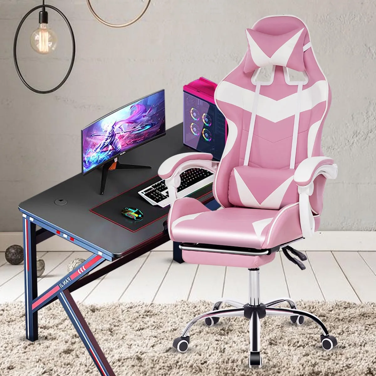 

Computer Office Chair WCG Gaming Chair Pink Silla Leather Desk Chair Internet Cafe Gamer Chair Household Armchair Office Chair