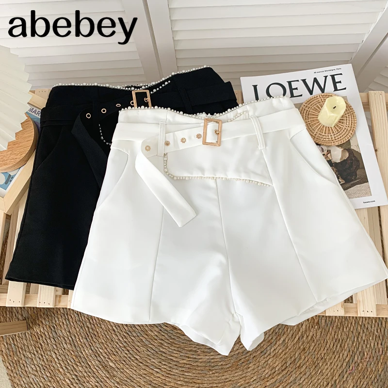 

2021 New Summer Temperament versatile solid Shorts nail bead irregular high waist slim Suit Shorts wide leg Shorts