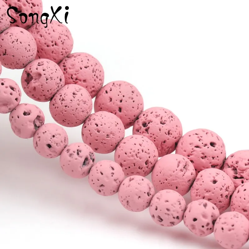 Натуральный розовый камень лавы вулканический Круглые бусины для браслета