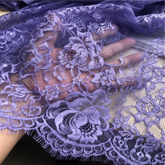 

1Piece/lot High quality slightly hard yarn texture ultra-thin eyelash lace fabric dress fabric mysterious violet