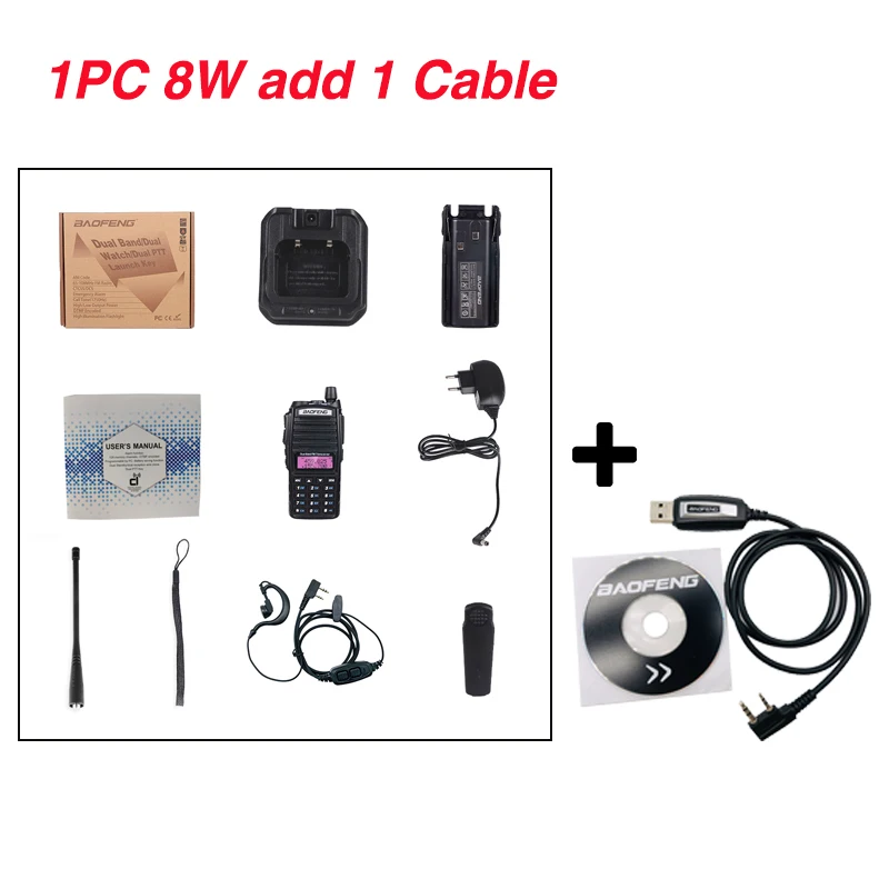 add 1 Program cable 8 Вт Baofeng UV-82 двухдиапазонный двухсторонний радио UV82hp портативная рация 10 км переносной CB Ham Радио VHF/UHF FM приемопередатчик коммуникатор - Цвет: add 1 Program cable
