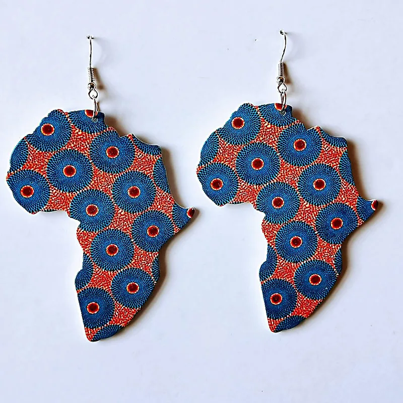 Wood Africa Map Printing Flower Geo Earring Vintage Party African Afro Jewelry Wooden DIY Club Gift | Украшения и аксессуары