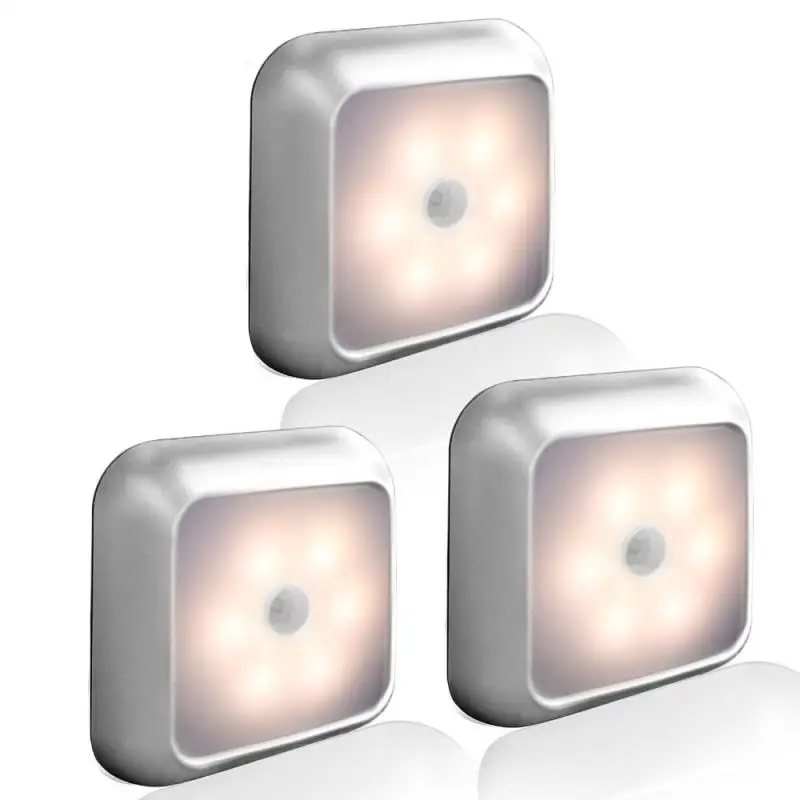 

6 LED Beads Night Light ABS Cabinet Lights Warm White Bedside Lantern 1W Creative Night Light Home Body Sensor Light