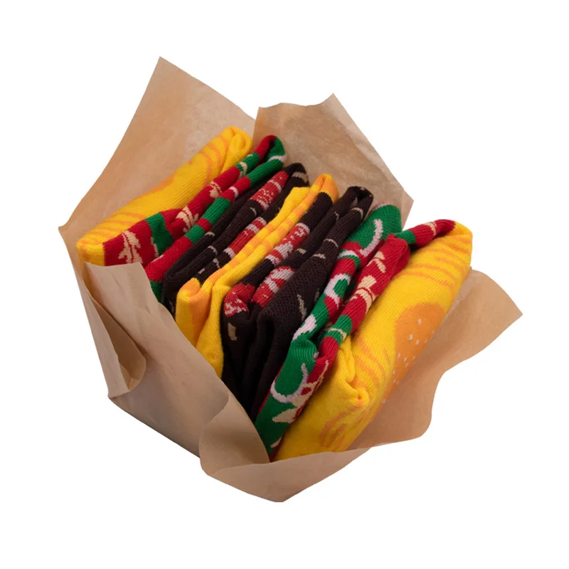 Women Socks Personalized Design Hamburger Sock Christmas Gift 3 Pairs Happy Harajuku Skate Cotton Funny Sock Gift