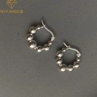 xiyanike silver color round bead stitching round hoop earrings female fashion personality jewelry prevent allergy party