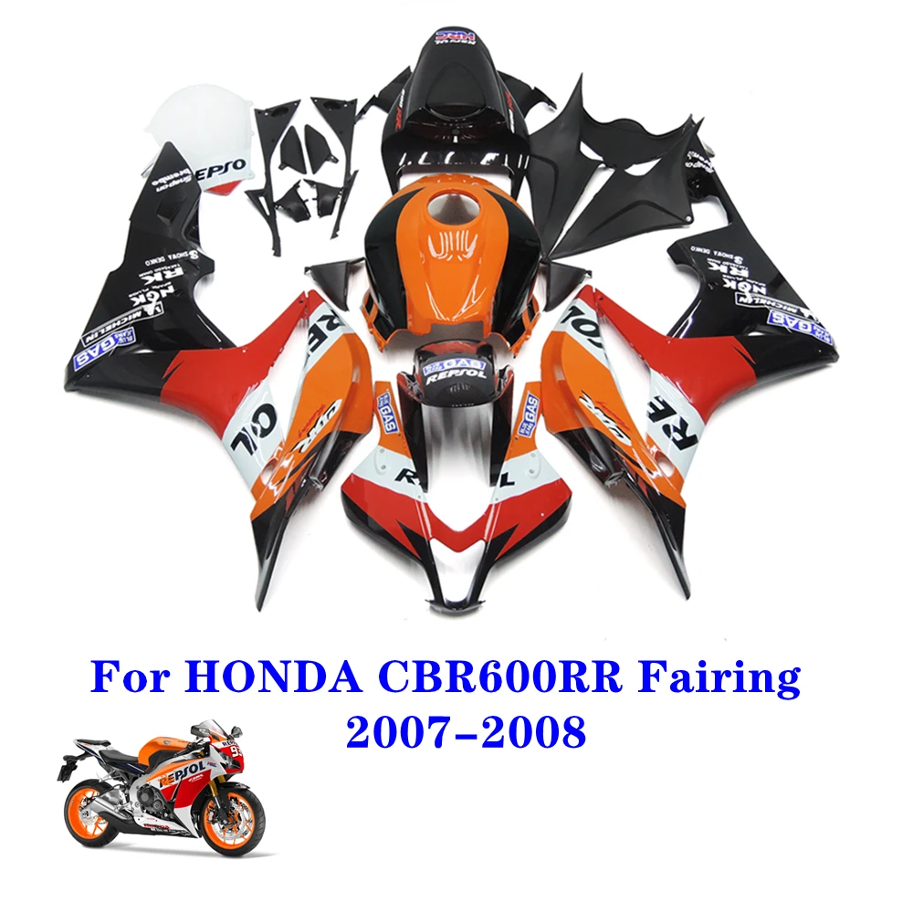 

Suitable for Honda CBR600RR CBR 600 RR 2007-2008 motorcycle ABS fairing kit cbr600rr 07-08 body shell protection, REPSOL pattern