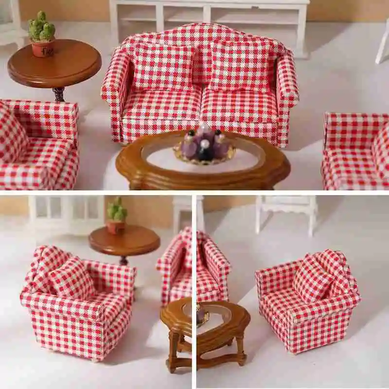 

1:12 Simulation Sofa Doll House Accessories Mini Furniture Sofa Three-piece Exquisite Doll House Living Room Decorations